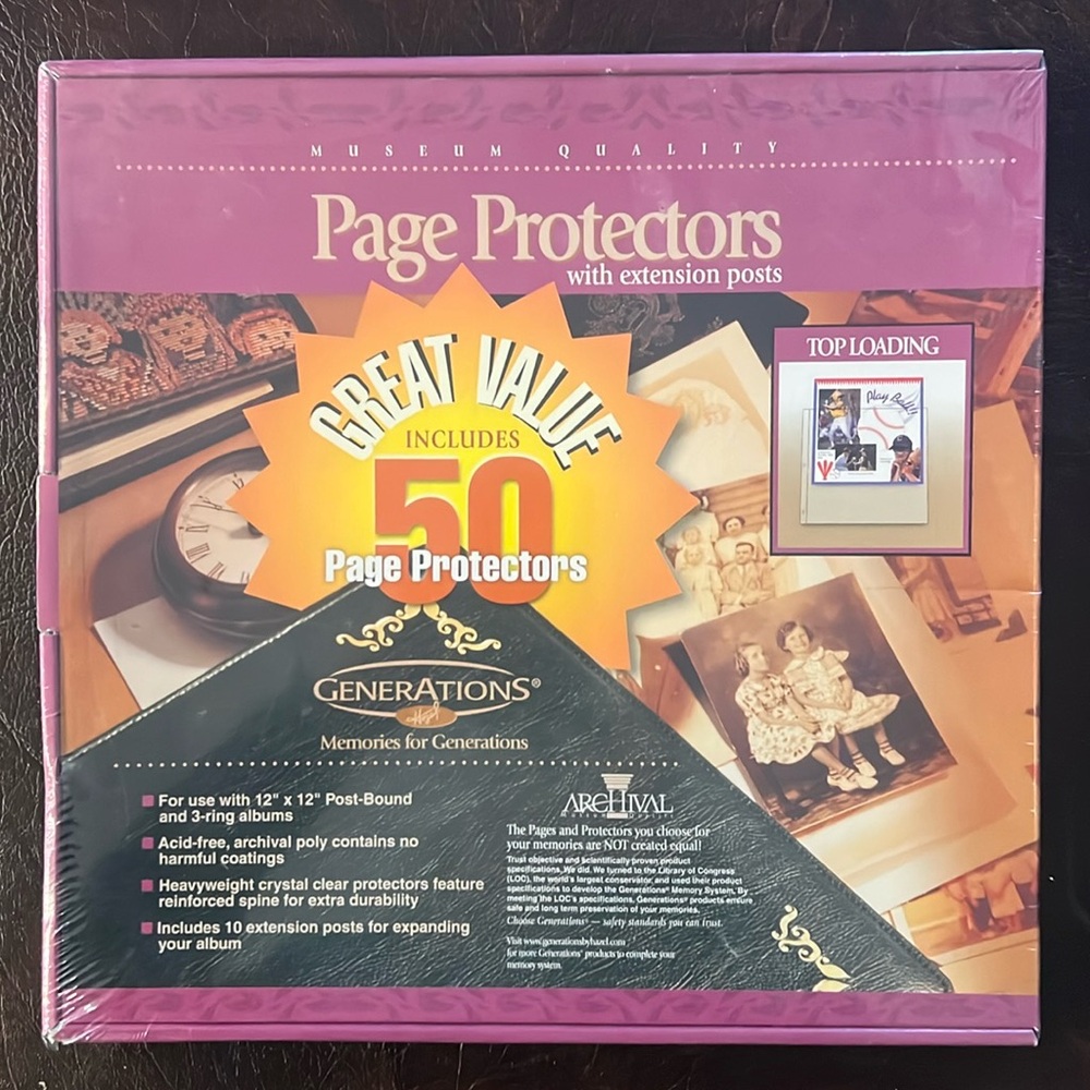 Generations by Hazel Museum Quality 50 Page Protectors With Extension Posts NEW
